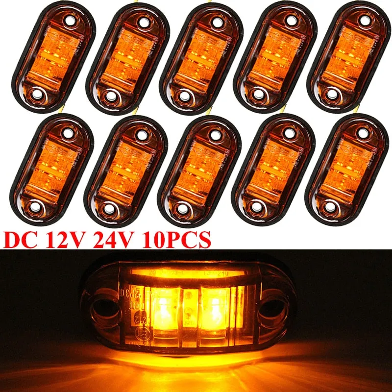 10Pcs Amber 2 Led Oval Clearance Trailer Lights Car Truck Side Marker Tail Lamp 12V 24V LED Truck Accessories