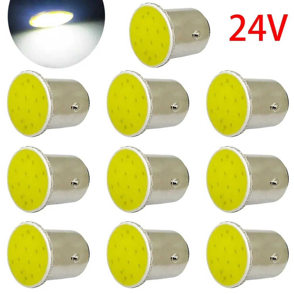 10pcs Car LED Lights 1156 BA15S COB*12SMD Truck DRL Daytime Running Lamp 1157 BAY15D Brake Stop Signal Bulbs 24V Accessories T10