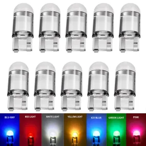 10X T10 W5W 194 COB Glass Car Interior LED Bulbs For Auto Truck Wedge License Plate Lamp Marker Light 6000K Orange Diode 12V 24V