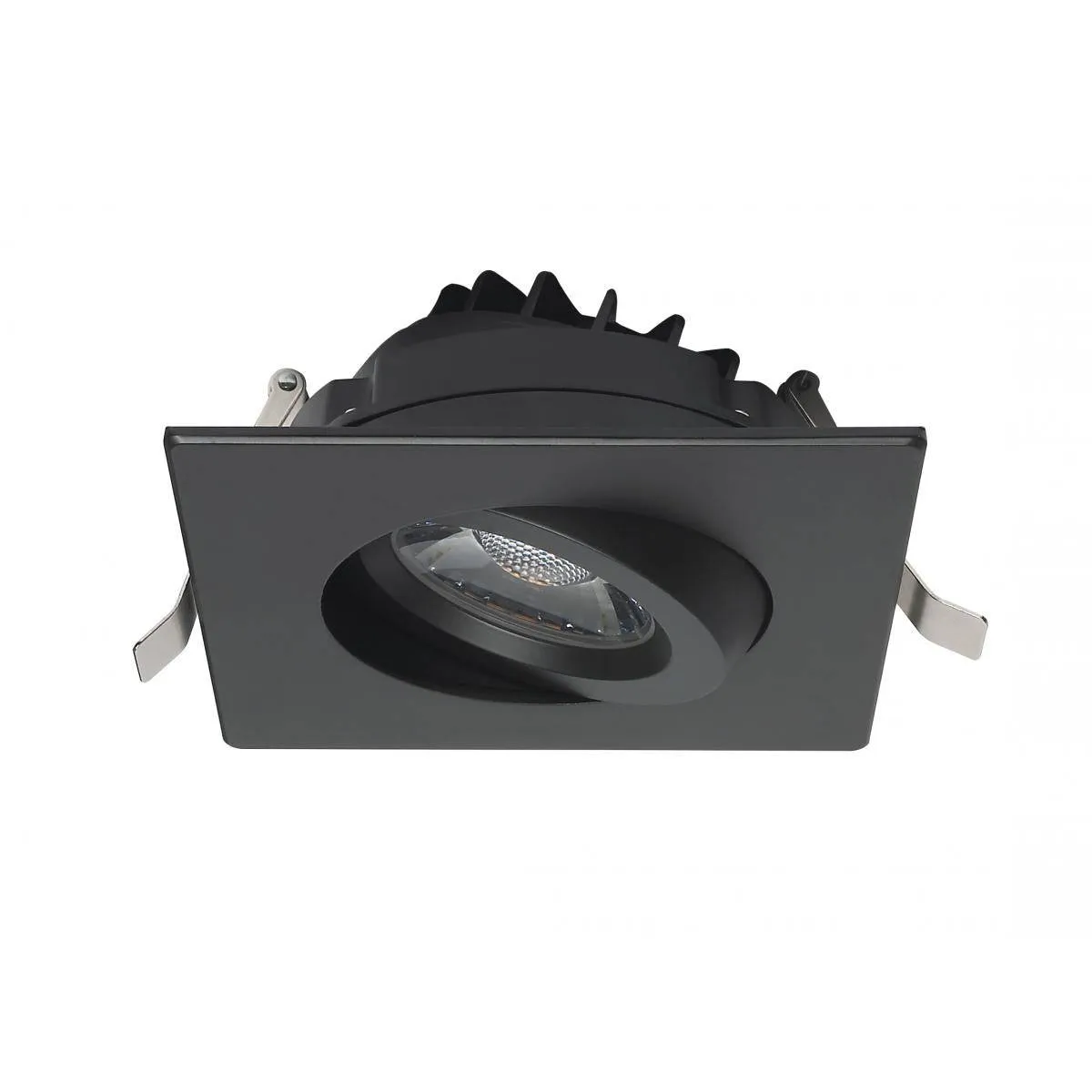 12 watt LED Direct Wire Downlight; Gimbaled; 4 inch; 3000K; 120 volt; Dimmable; Square; Remote Driver; Black