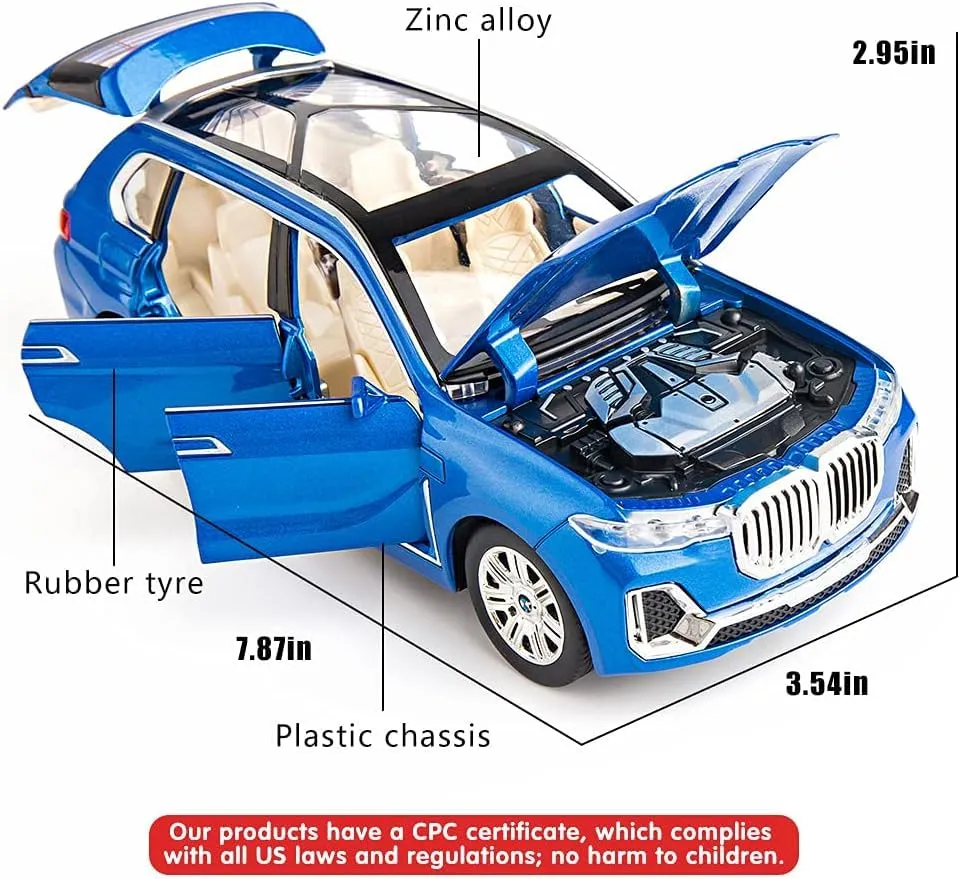 1:24 BIG BMW X7 TOY CAR METAL PULL BACK DIECAST CAR WITH OPENABLE DOOR AND SOUND LIGHT, GIFTS TOYS FOR KIDS