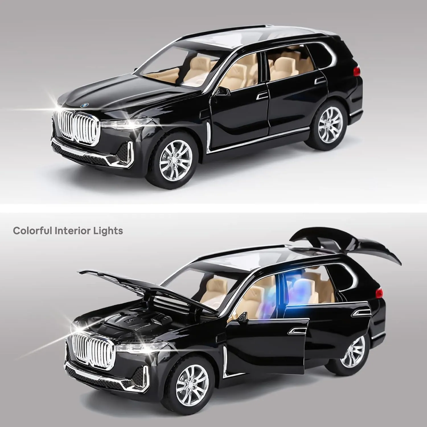 1:24 BIG BMW X7 TOY CAR METAL PULL BACK DIECAST CAR WITH OPENABLE DOOR AND SOUND LIGHT, GIFTS TOYS FOR KIDS