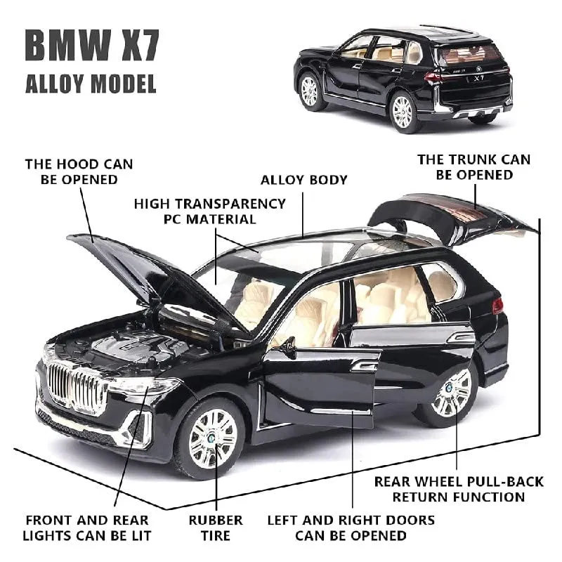 1:24 BIG BMW X7 TOY CAR METAL PULL BACK DIECAST CAR WITH OPENABLE DOOR AND SOUND LIGHT, GIFTS TOYS FOR KIDS