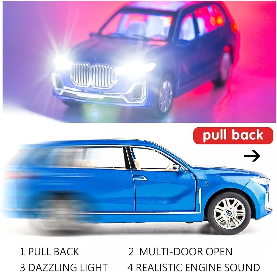 1:24 BIG BMW X7 TOY CAR METAL PULL BACK DIECAST CAR WITH OPENABLE DOOR AND SOUND LIGHT, GIFTS TOYS FOR KIDS