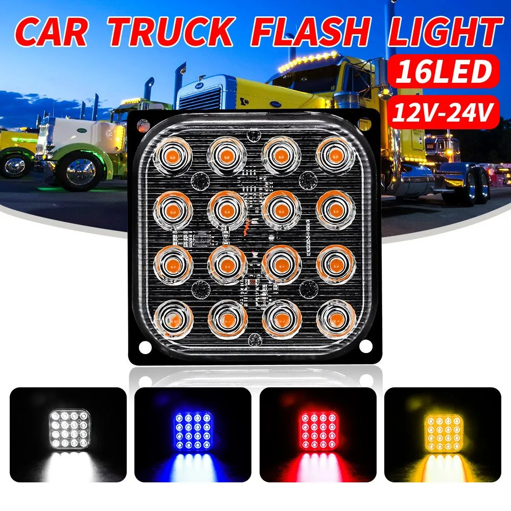 1x Led Strobe Warning Light Strobe Grille Flash Truck Lamp Amber Traffic Light 12V 24V Round Car Light Square Side Maker Lights