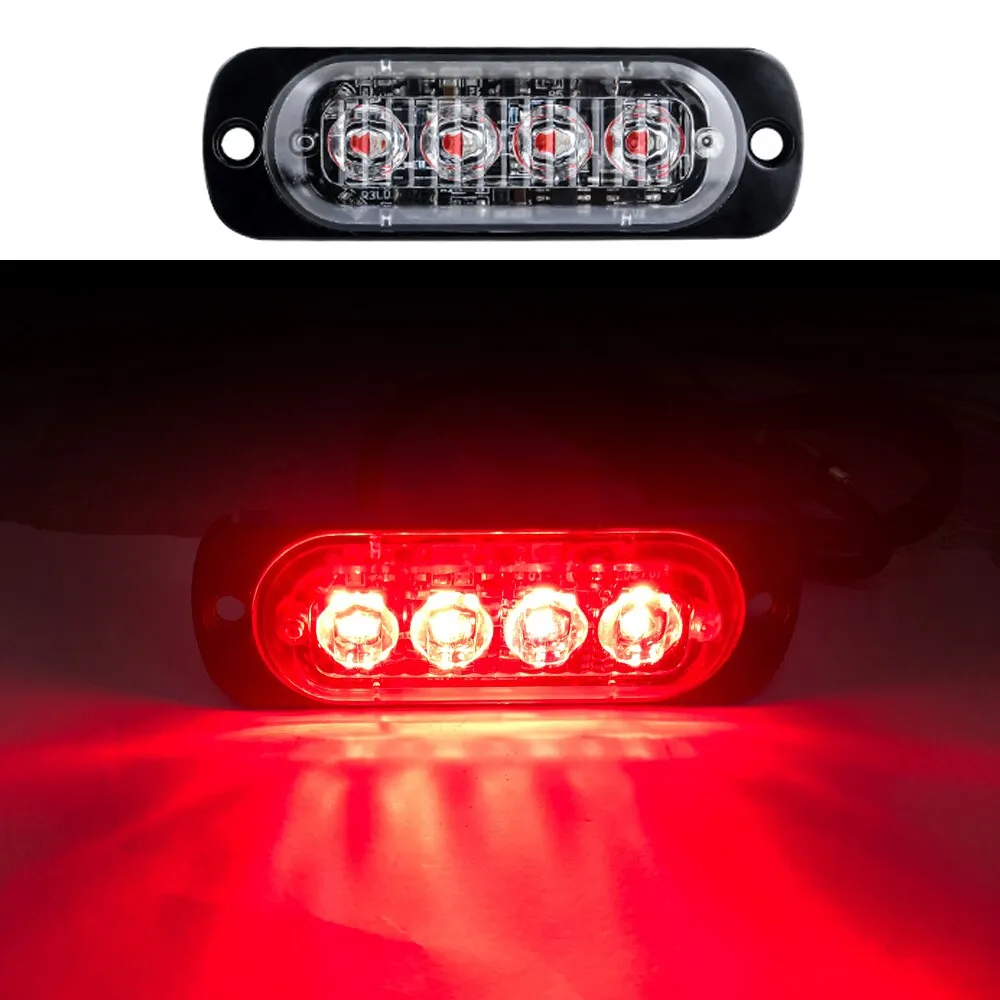 4LED Car Strobe Warning Light Grill Flashing Breakdown Emergency Light Car Truck Trailer Beacon Lamp LED Side Light For Cars 12V