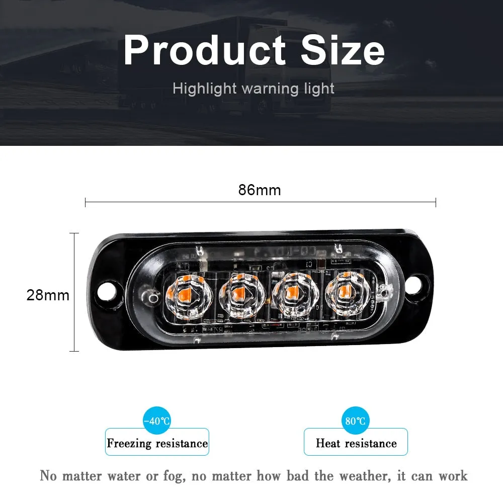 4LED Car Strobe Warning Light Grill Flashing Breakdown Emergency Light Car Truck Trailer Beacon Lamp LED Side Light For Cars 12V