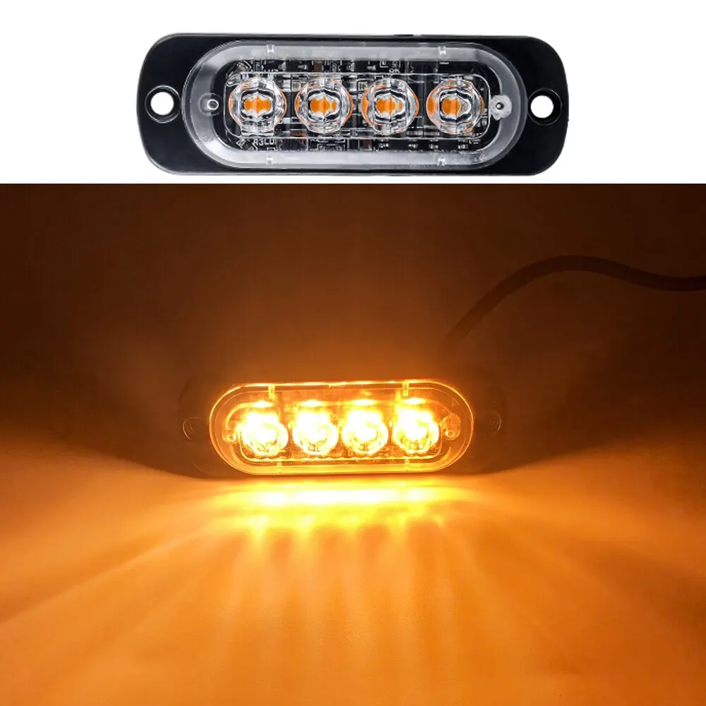 4LED Car Strobe Warning Light Grill Flashing Breakdown Emergency Light Car Truck Trailer Beacon Lamp LED Side Light For Cars 12V