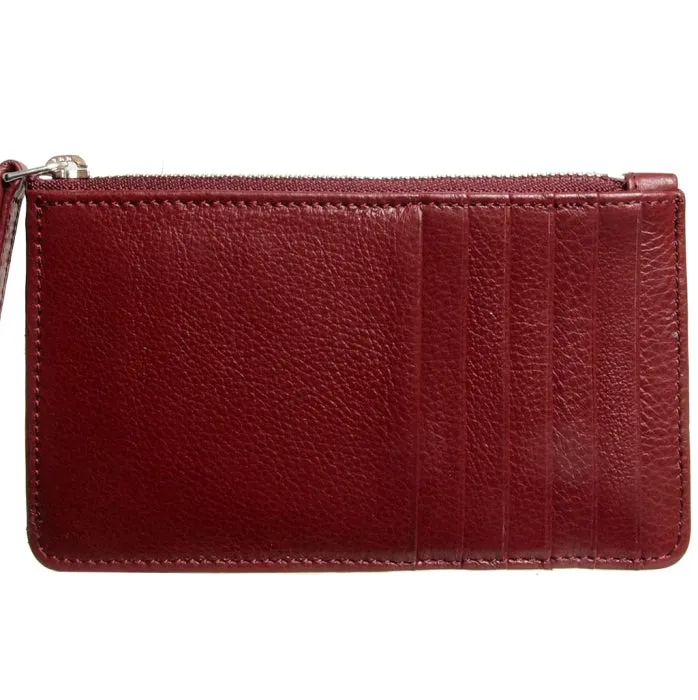 5 Credit Card Pebbled Leather Card Wallet With Zip Bordeaux