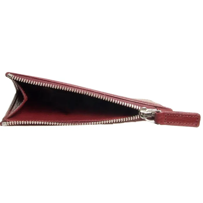 5 Credit Card Pebbled Leather Card Wallet With Zip Bordeaux