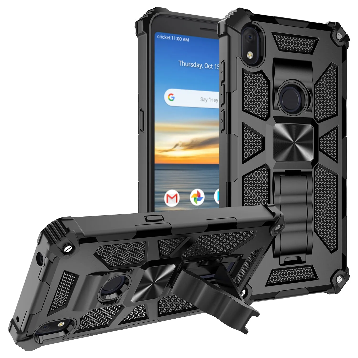 Alcatel Lumos Case/AT&T Alcatel Axel Case [Military Grade] Ring Car Mount Kickstand Hybrid Hard PC Soft TPU Shockproof Protective Case - Black