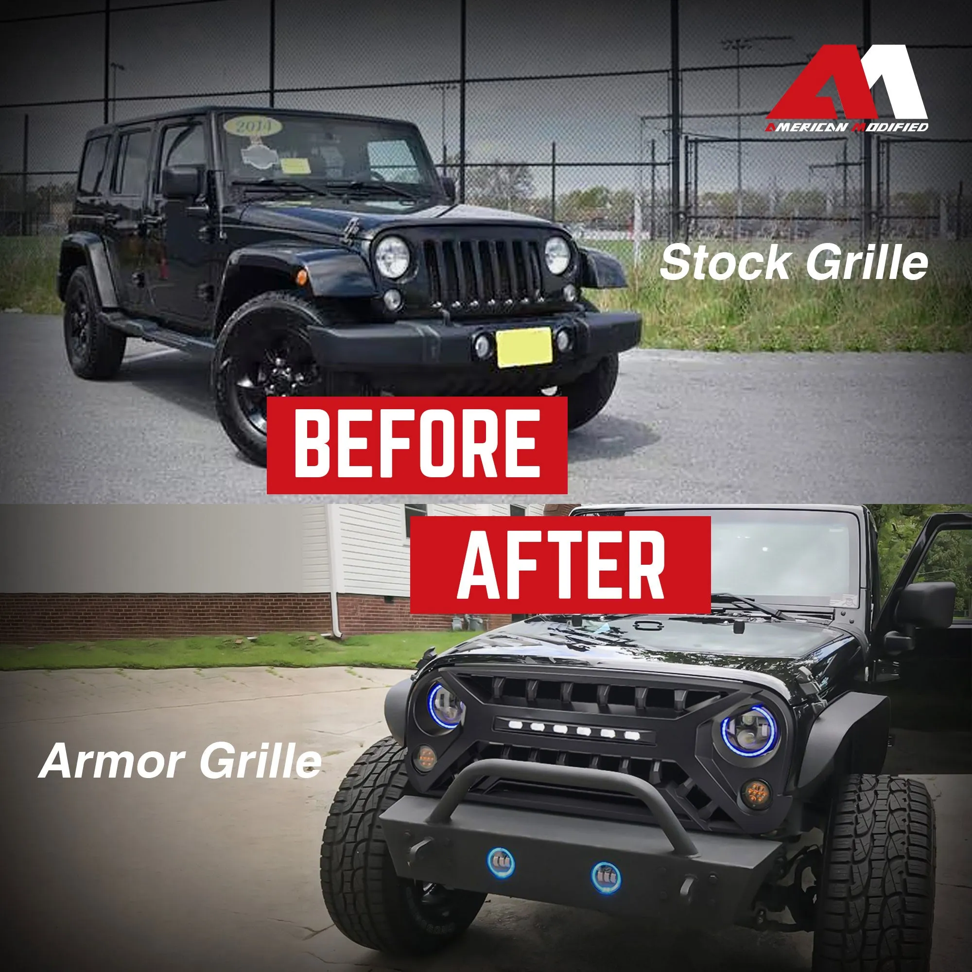 AMERICAN MODIFIED Armor Grille for 2007 to 2018 Jeep Wrangler JK, Matte Black