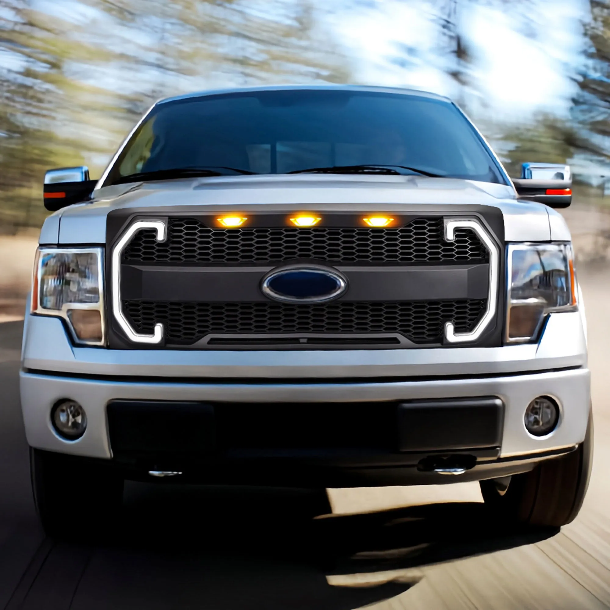 AMERICAN MODIFIED Raptor Style Mesh Grille for 2009-2014 Ford F150, Matte Black