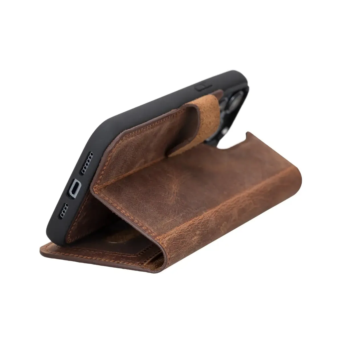 Antic Brown Leather iPhone 13 Pro Max Wallet Case