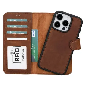 Antic Brown Leather iPhone 15 Pro Wallet Case