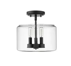 Asheville Semi-Flush Mount Fixture - Matte Black - Clear Glass - 11in. Diameter - E12 Candelabra Base