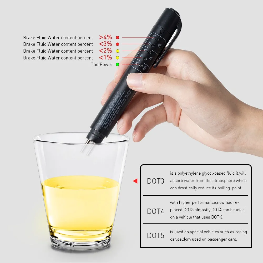 Auto Liquid Testing Brake Fluid Tester Pen for DOT3/DOT4 5 LED Indicator Display Brake Oil Test Quality Check Car Accessories