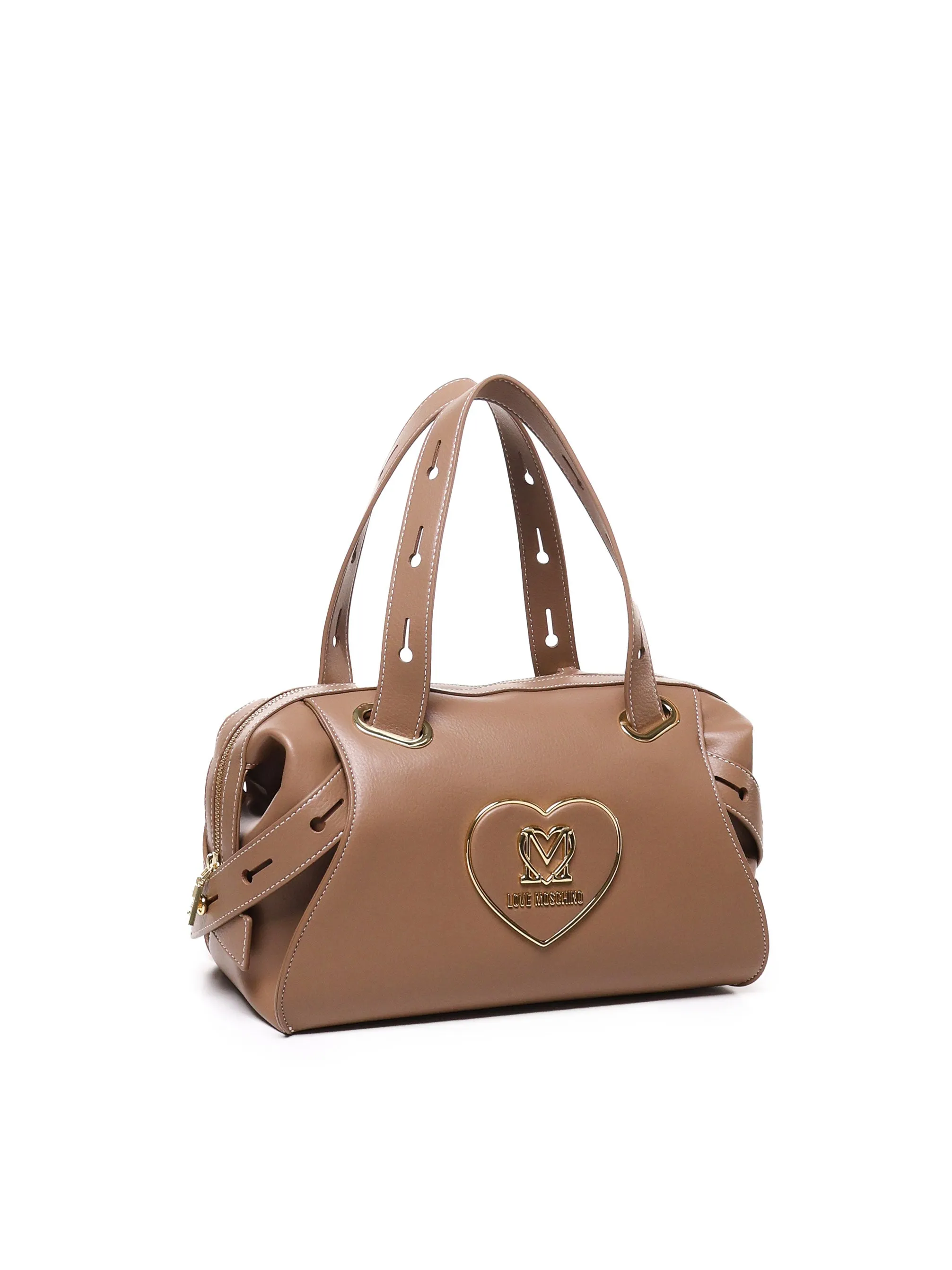 Beige Leather Zip Closure Bag