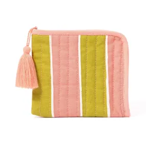 Block Print Mini Pouch Striped Green X Pink