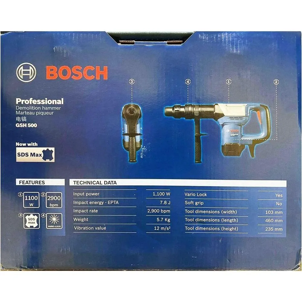 Bosch GSH 500 SDS-Max Chipping Gun / Demolition Hammer 7.8J [Contractor's Choice]