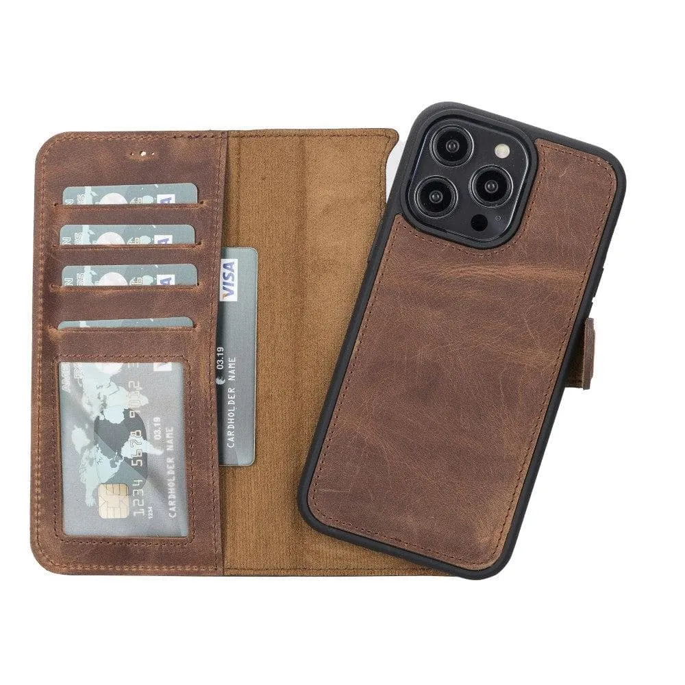 Carter iPhone 14 Pro Detachable Wallet Case, Antique Brown