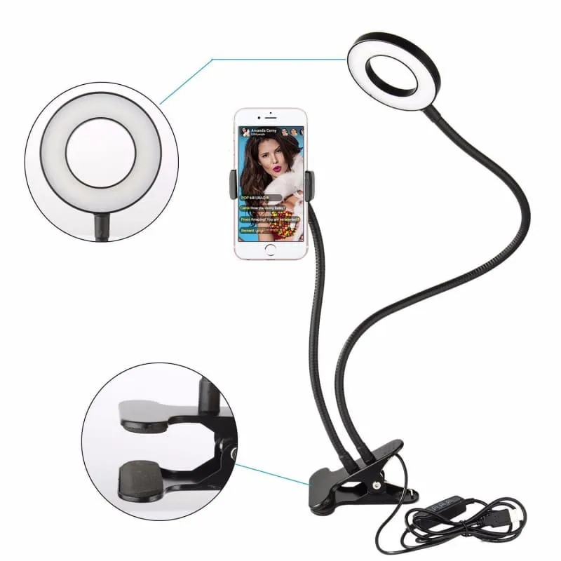 Cell Phone Holder with Selfie Ring Light for Live Stream