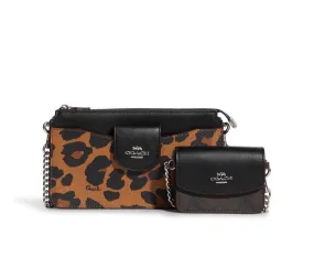 Coach Poppy Crossbody With Card Case With Leopard Print And Signature Canvas