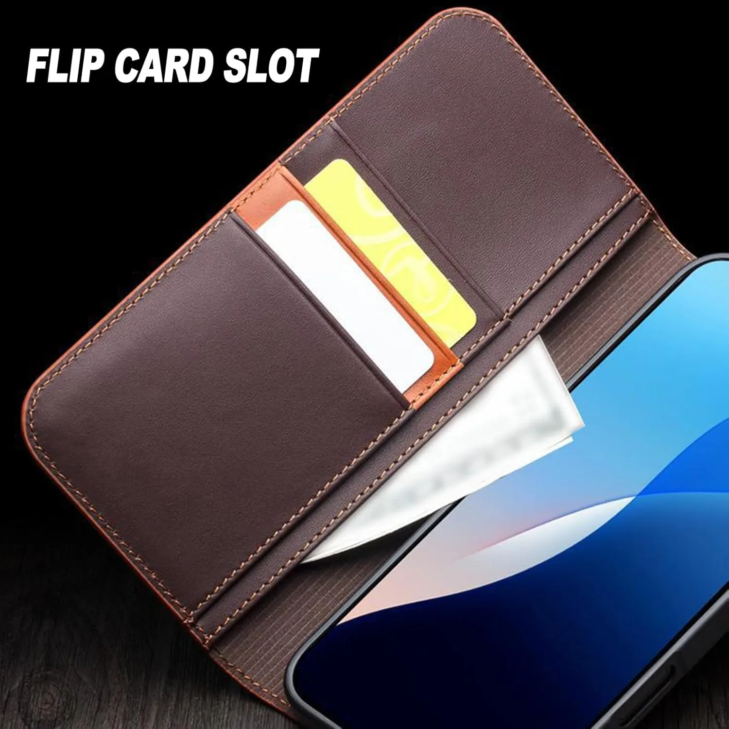 Cowhide Leather Classic Flip Wallet Case With Card Slots For iPhone