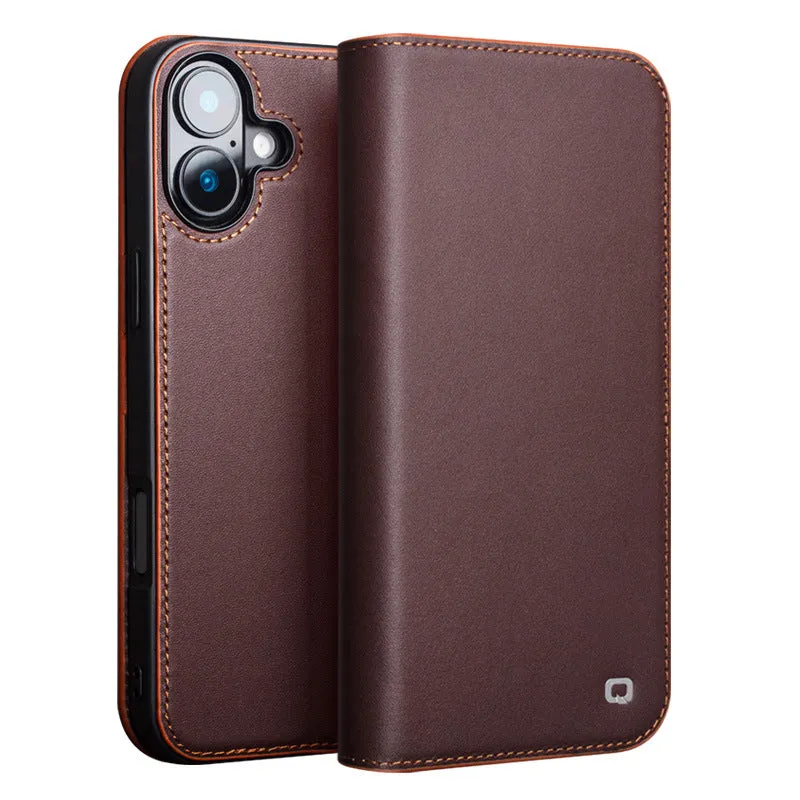 Cowhide Leather Classic Flip Wallet Case With Card Slots For iPhone