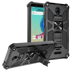 Cricket Icon 2 Case [Military Grade] Ring Car Mount Kickstand w/[Tempered Glass] Hybrid Hard PC Soft TPU Shockproof Protective Case - Black