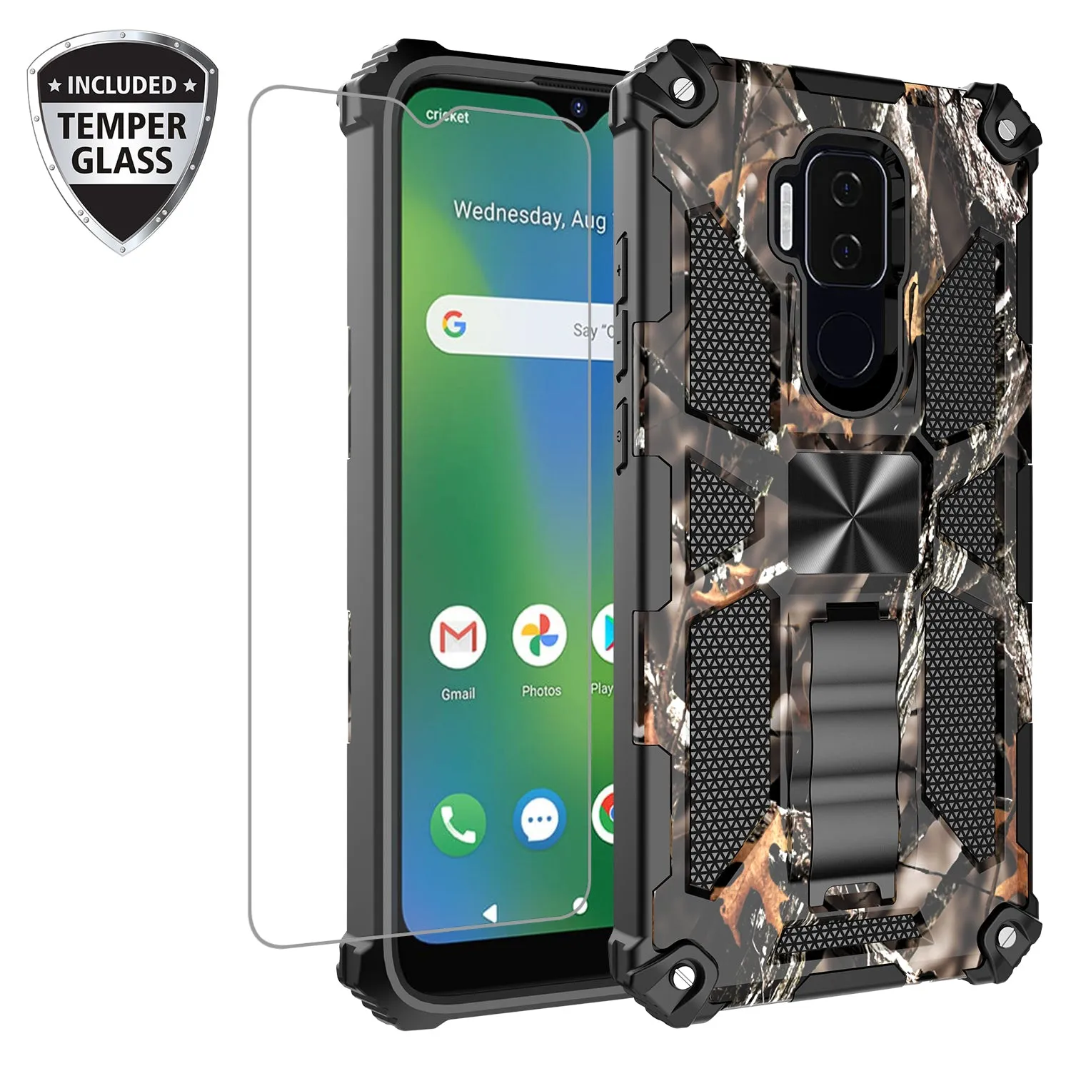 Cricket Influence Case/AT&T Maestro Plus Case [Military Grade] Ring Car Mount Kickstand Hybrid Hard PC Soft TPU Shockproof Protective Case - Black Tree