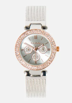 Crystal Bezel Two Tone Mesh Bracelet Watch