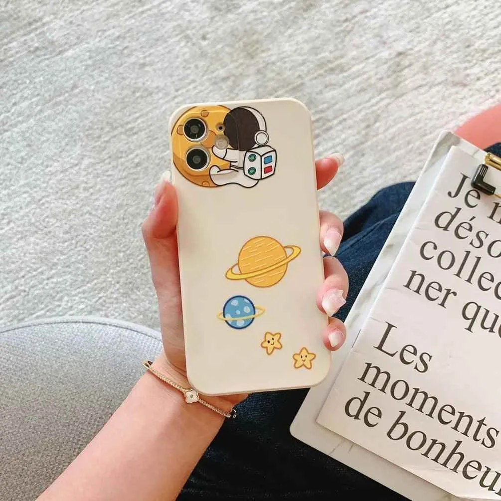 Cute Phone Case For iPhone 14 13 11 12 Pro Max XR XS Max 6s 7 8 Plus SE Astronaut Planet Cartoon Funny Soft Silicone Back Cover