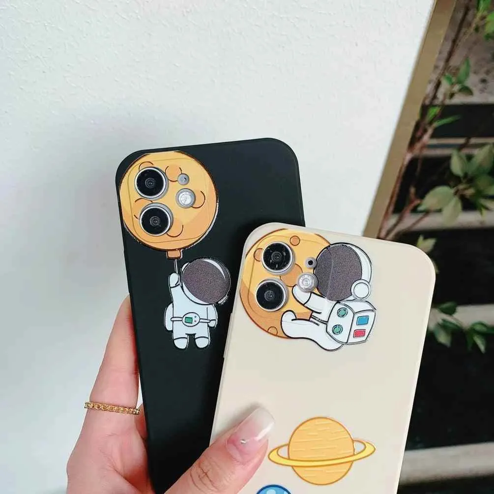 Cute Phone Case For iPhone 14 13 11 12 Pro Max XR XS Max 6s 7 8 Plus SE Astronaut Planet Cartoon Funny Soft Silicone Back Cover