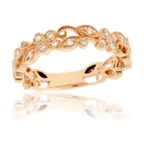 Diamond Vine & Leaf Milgrain Style Filigree Band