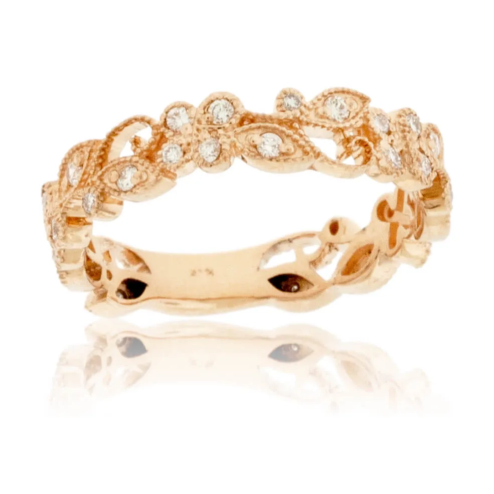 Diamond Vine & Leaf Milgrain Style Filigree Band