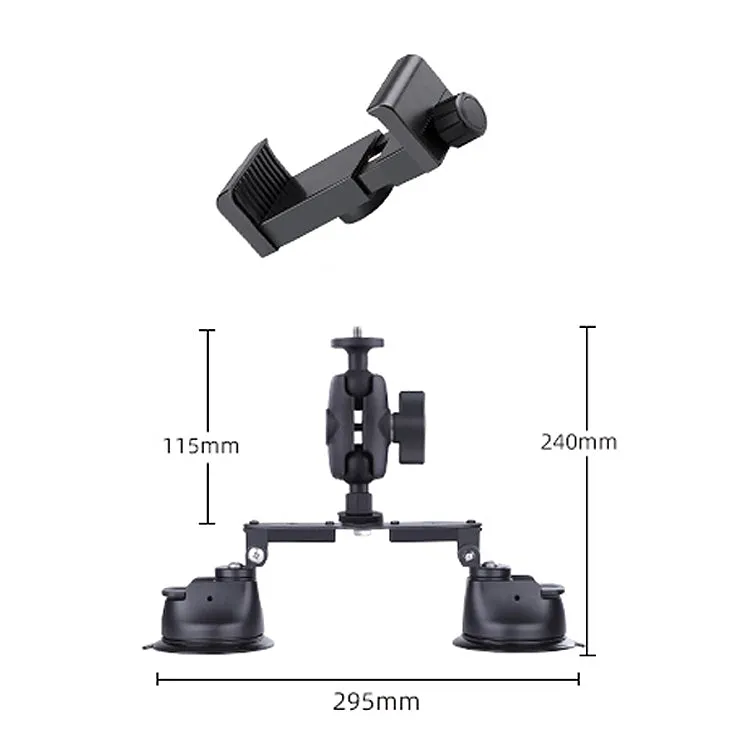 Dual-leg Suction Cup Connecting Rod Arm Phone Clamp Mount(Black)