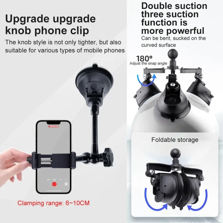 Dual-leg Suction Cup Connecting Rod Arm Phone Clamp Mount(Black)