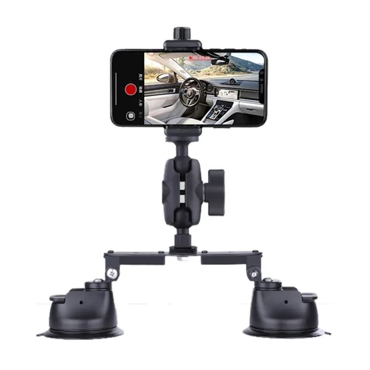 Dual-leg Suction Cup Connecting Rod Arm Phone Clamp Mount(Black)