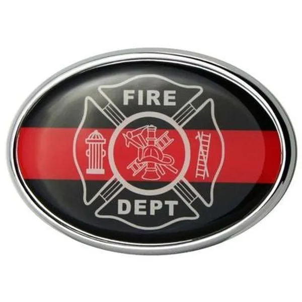 Fire Fighter Oval Chrome Auto Emblem