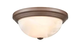 Flush Mount Fixture - Bronze - Faux Alabaster Glass - 13in. Diameter - E26 Medium Base