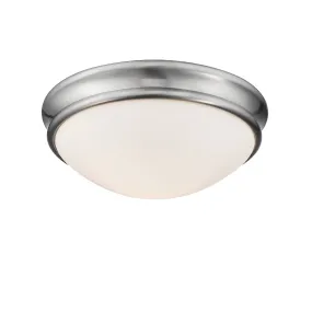 Flush Mount Fixture - Brushed Nickel - Etched White Glass - 10in. Diameter - E26 Medium Base