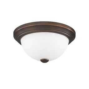 Flush Mount Fixture - Rubbed Bronze - Etched White Glass - 11in. Diameter - E26 Medium Base