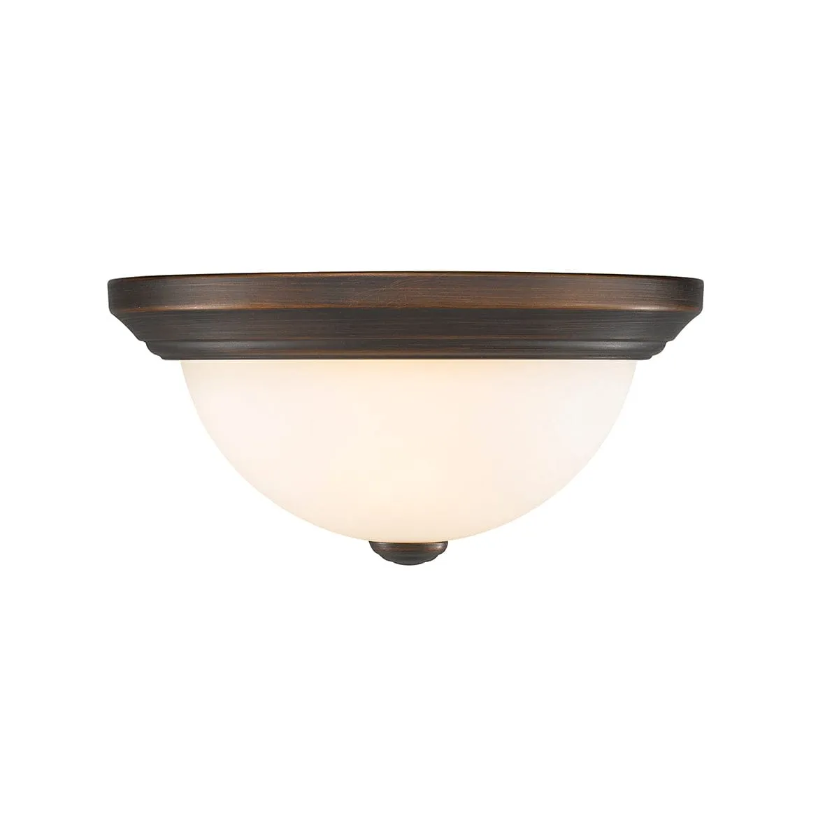 Flush Mount Fixture - Rubbed Bronze - Etched White Glass - 11in. Diameter - E26 Medium Base