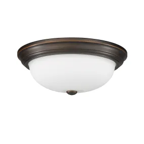 Flush Mount Fixture - Rubbed Bronze - Etched White Glass - 15in. Diameter - E26 Medium Base