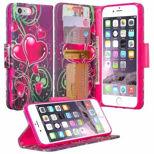 For Apple iPhone 8 Plus Case, Wrist Strap Pu Leather Magnetic Flip Fold[Kickstand] Wallet Case with ID & Card Slots for iPhone 8 Plus - Heart Strings