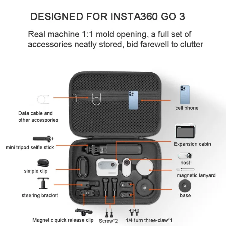 For Insta360 GO 3  XFJI Storage Bag Portable Travel Bag Complete Carrying Case 25.5 x 17.5 x 5.5cm