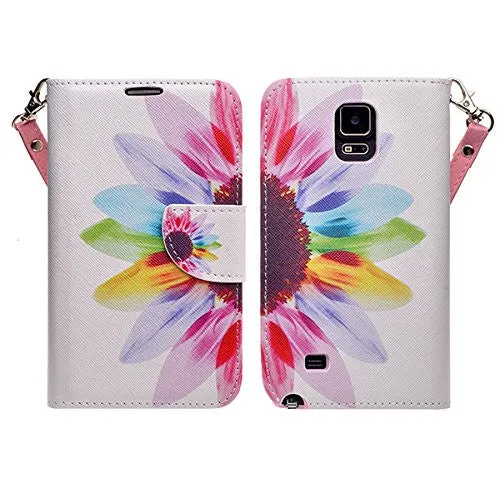 Galaxy Note 4 Case, Wrist Strap Magnetic Flip Fold[Kickstand] Pu Leather Wallet Case with ID & Credit Card Slots for Samsung Galaxy Note 4 - Vivid Sunflower