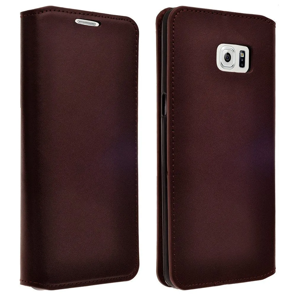 Galaxy Note 5 Case, Genuine Authentic Leather Magnetic Flip Fold[Kickstand] Wallet Case with ID & Credit Card Slots for Samsung Galaxy Note 5 - Brown