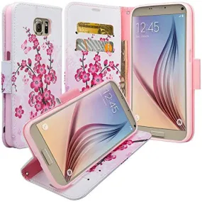 Galaxy Note 5 Case, Wrist Strap Magnetic Fold[Kickstand] Pu Leather Wallet Case with ID & Credit Card Slots for Samsung Galaxy Note 5 - Cherry Blossom